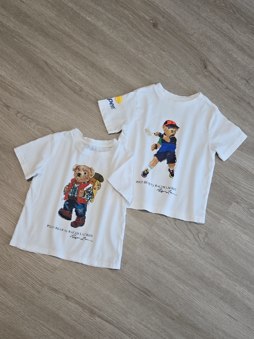 Ralph Lauren White Kids' Polo Bear Graphic Tees with Multicolor Prints, Size 2y